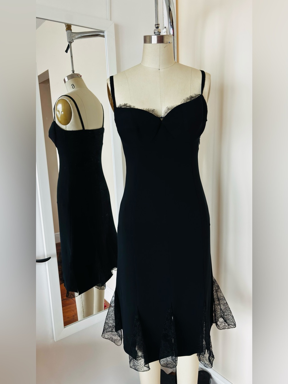 RARE: Giorgio Armani Black Silk Lace-Trim Slip Dress